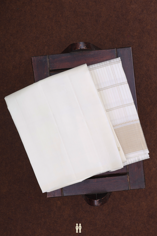 Stripes Design White Silk Dhoti With Shirt Material