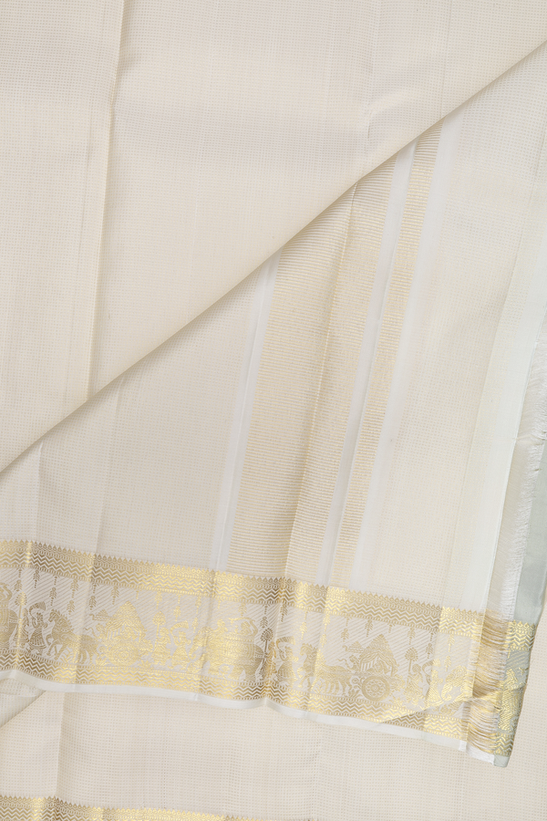 Stripes Design White Silk Dhoti With Shirt Material