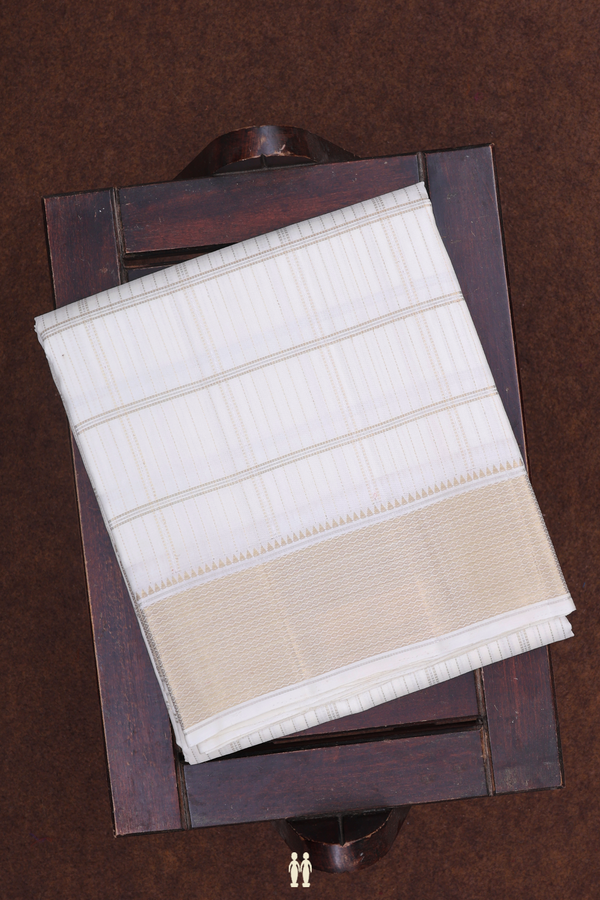 Stripes Design White Silk Dhoti With Shirt Material
