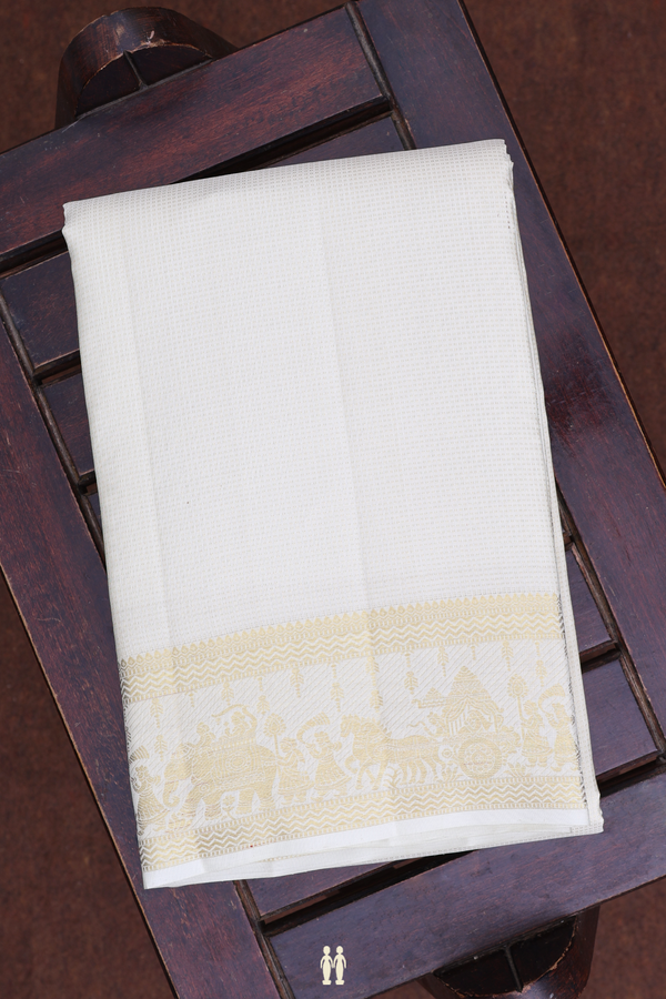 Stripes Design White Silk Dhoti With Shirt Material