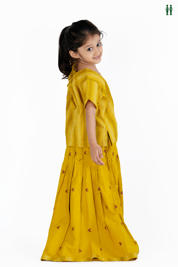 Stripes Design Yellow Cotton Readymade Pavadai Sattai