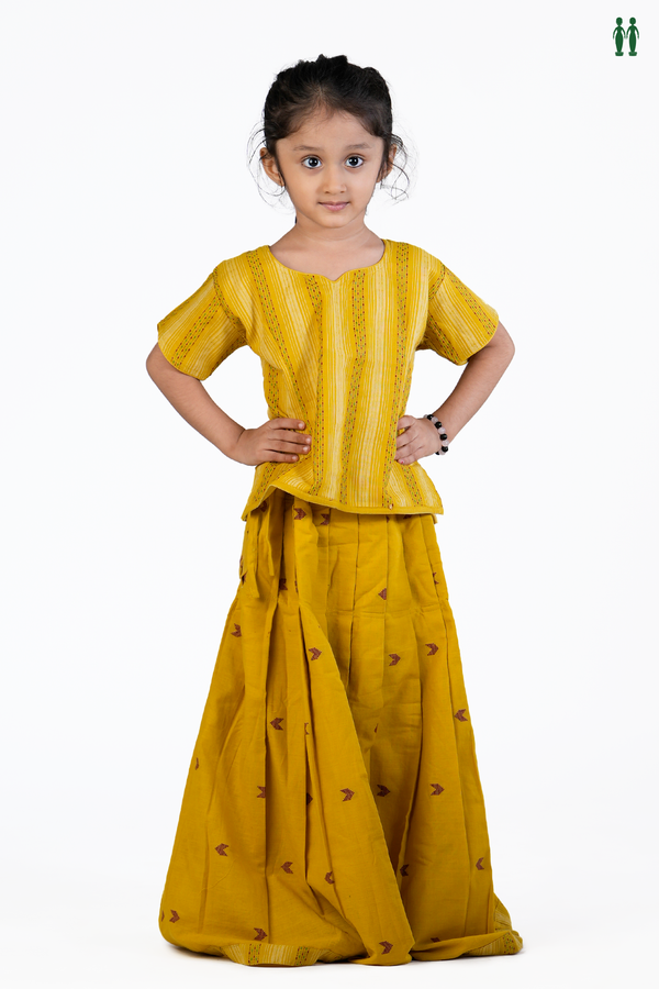 Stripes Design Yellow Cotton Readymade Pavadai Sattai