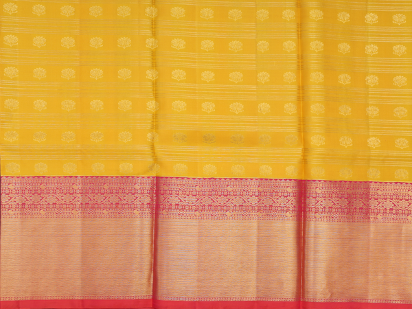 Stripes Design Yellow Kanchipuram Pavadai Sattai Material