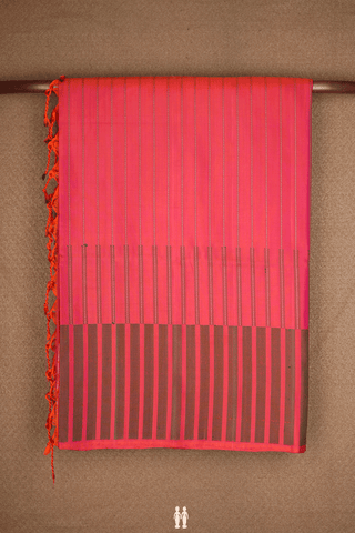 Stripes Threadwork Design Coral Red Soft Silk Saree
