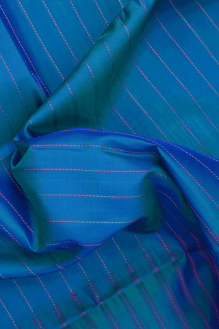 Stripes Threadwork Design Peacock Blue Soft Silk Saree