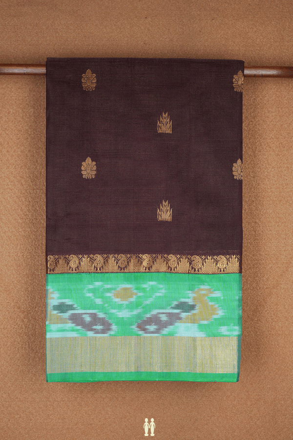 Stripes With Buttas Dark Brown Traditional Silk Cotton Saree