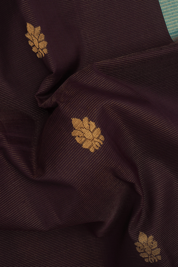 Stripes With Buttas Dark Brown Traditional Silk Cotton Saree