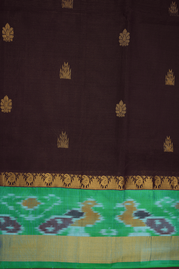 Stripes With Buttas Dark Brown Traditional Silk Cotton Saree