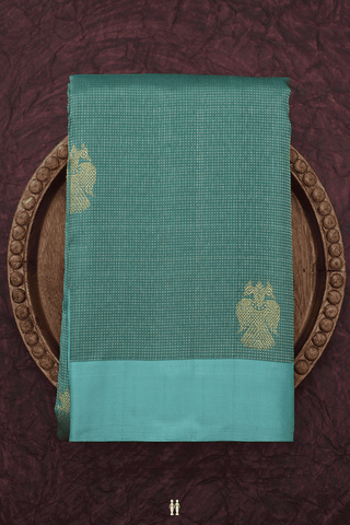Stripes With Buttas Mint Green Kanchipuram Silk Saree