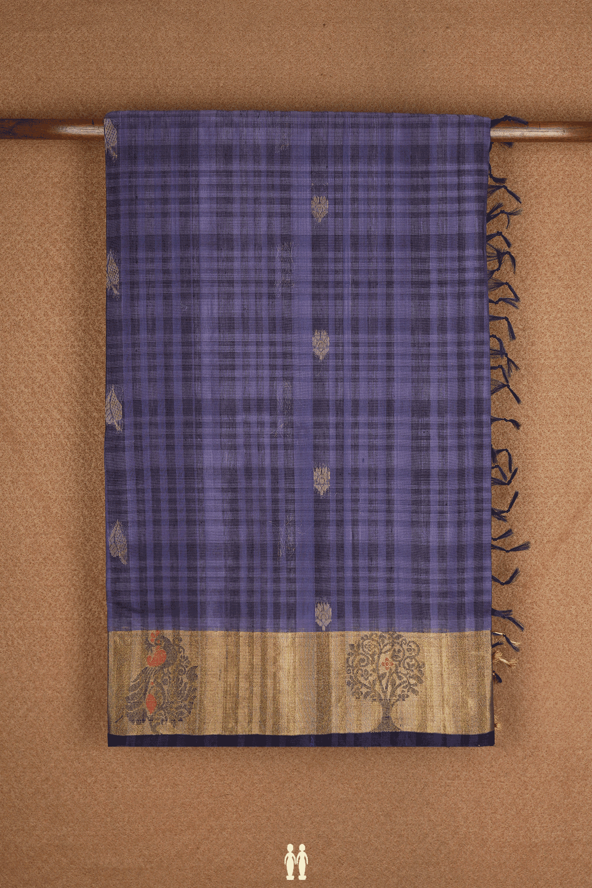 Stripes With Buttas Purplish Blue Kora Silk Cotton Saree