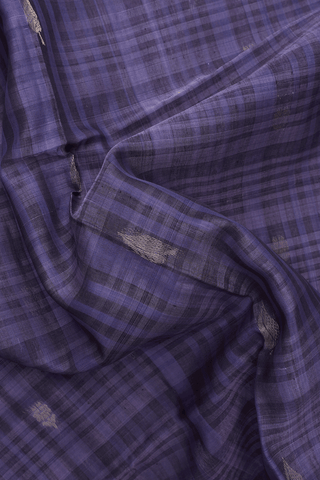 Stripes With Buttas Purplish Blue Kora Silk Cotton Saree