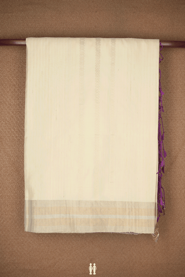 Stripes With Floral Design Ivory Soft Silk Saree