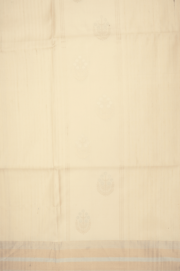 Stripes With Floral Design Ivory Soft Silk Saree