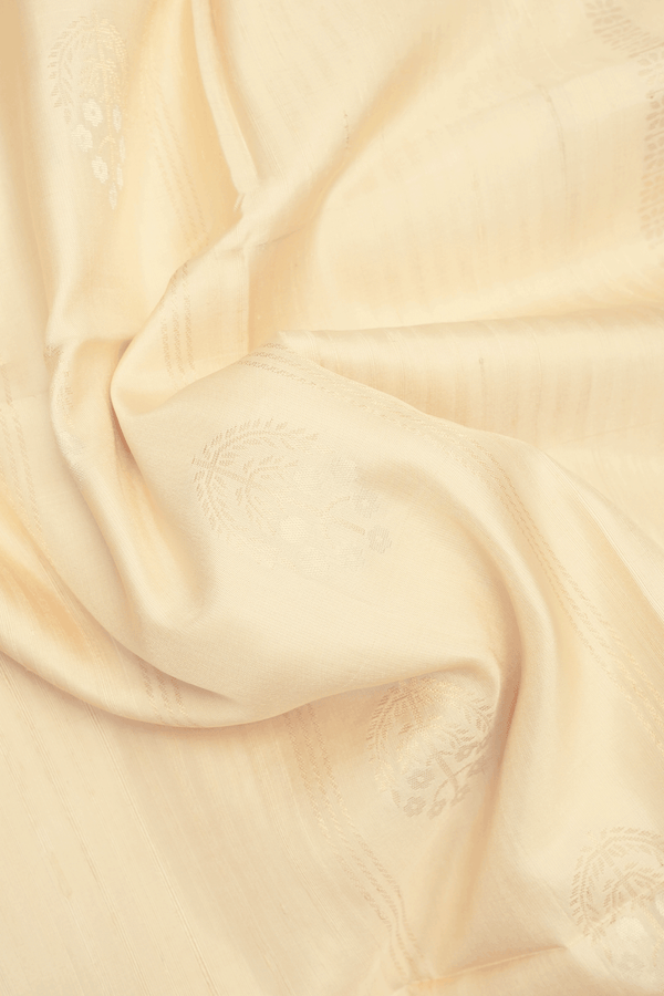 Stripes With Floral Design Ivory Soft Silk Saree