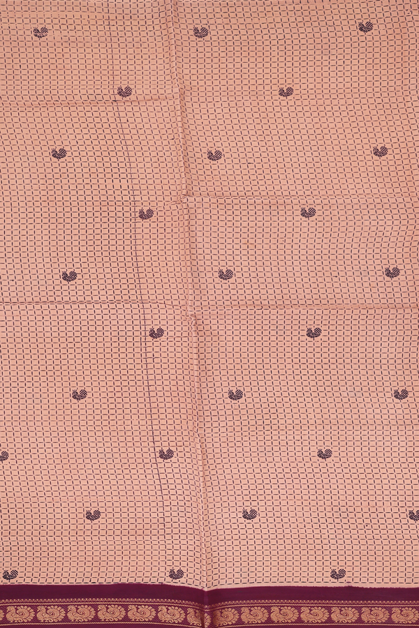 Sungudi Cotton Saree In Biscuit Color With Printed Design
