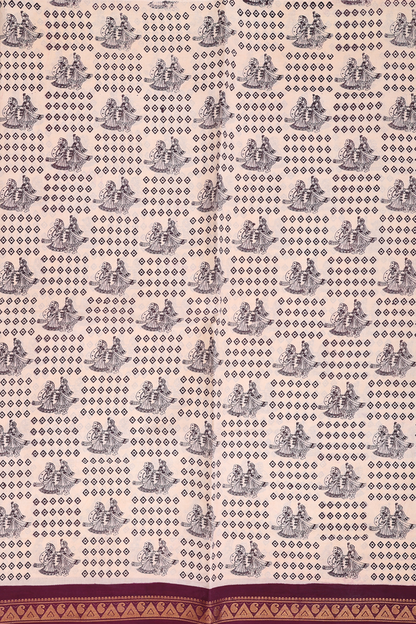 Sungudi Cotton Saree In Biscuit Color With Printed Design