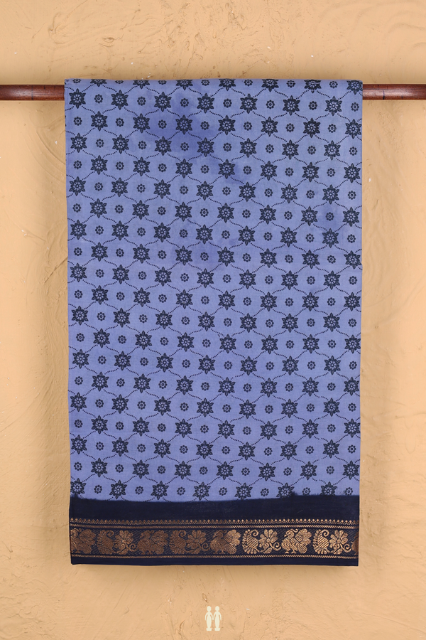 Sungudi Cotton Saree In Blue With Printed Design