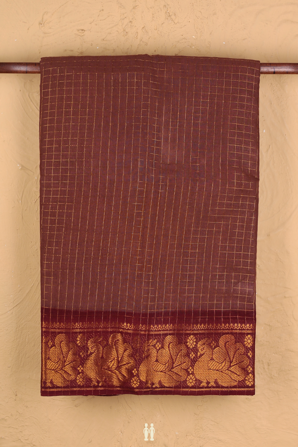Sungudi Cotton Saree In Brown With Checks Design