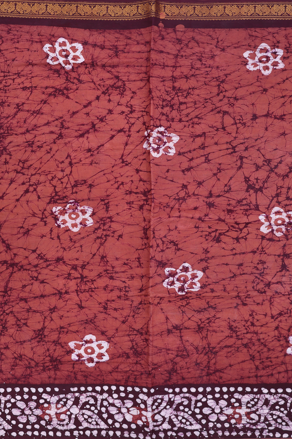 Sungudi Cotton Saree In Brown With Printed Design