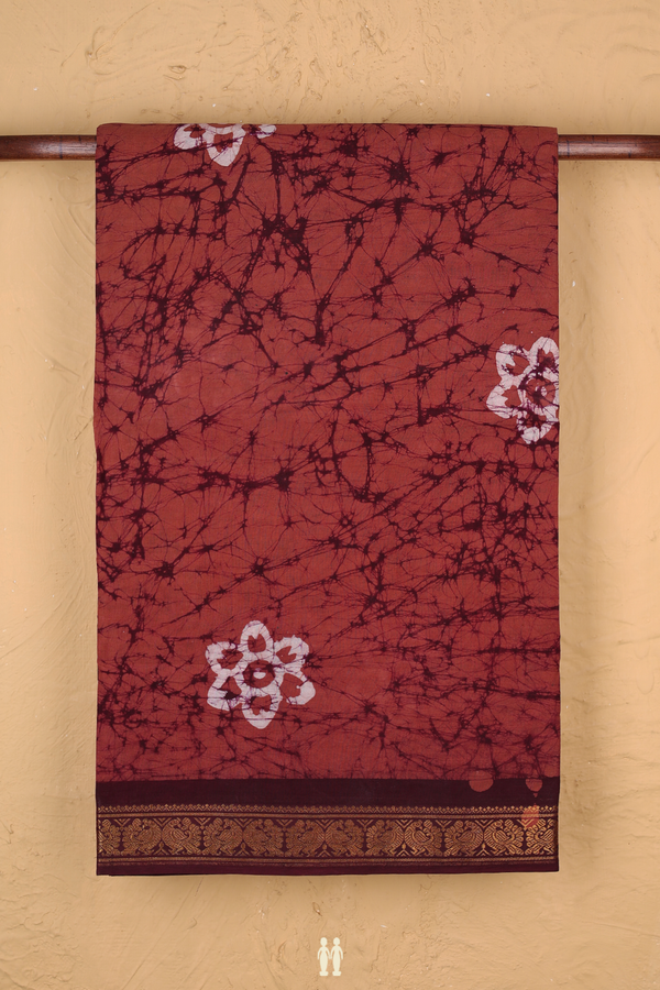 Sungudi Cotton Saree In Brown With Printed Design