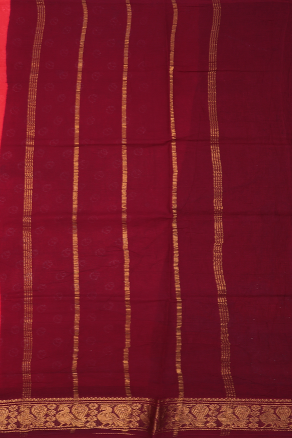 Sungudi Cotton Saree In Coral Red With Paisley Design