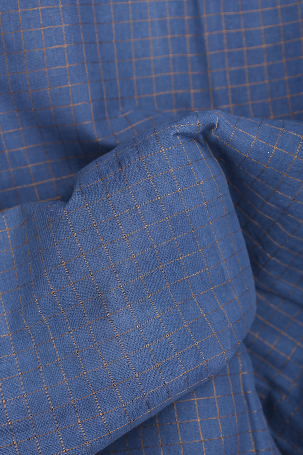 Sungudi Cotton Saree In Dusty Blue With Checks Design
