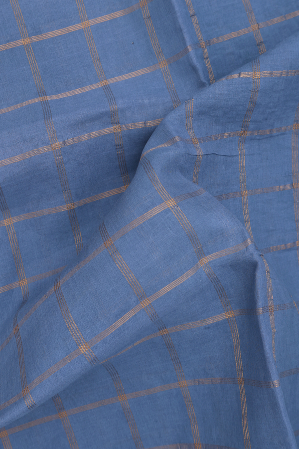 Sungudi Cotton Saree In Dusty Blue With Checks Design