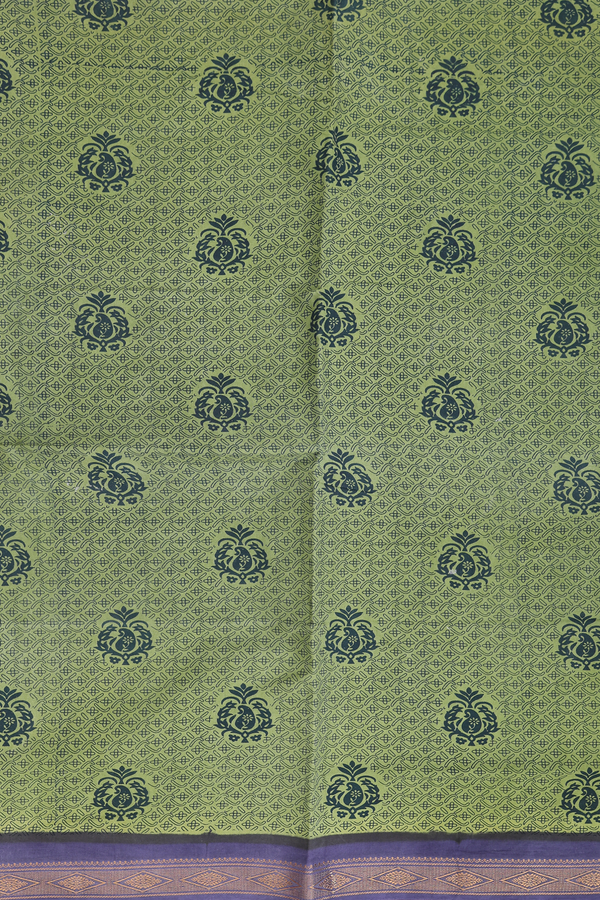 Sungudi Cotton Saree In Dusty Green With Printed Design