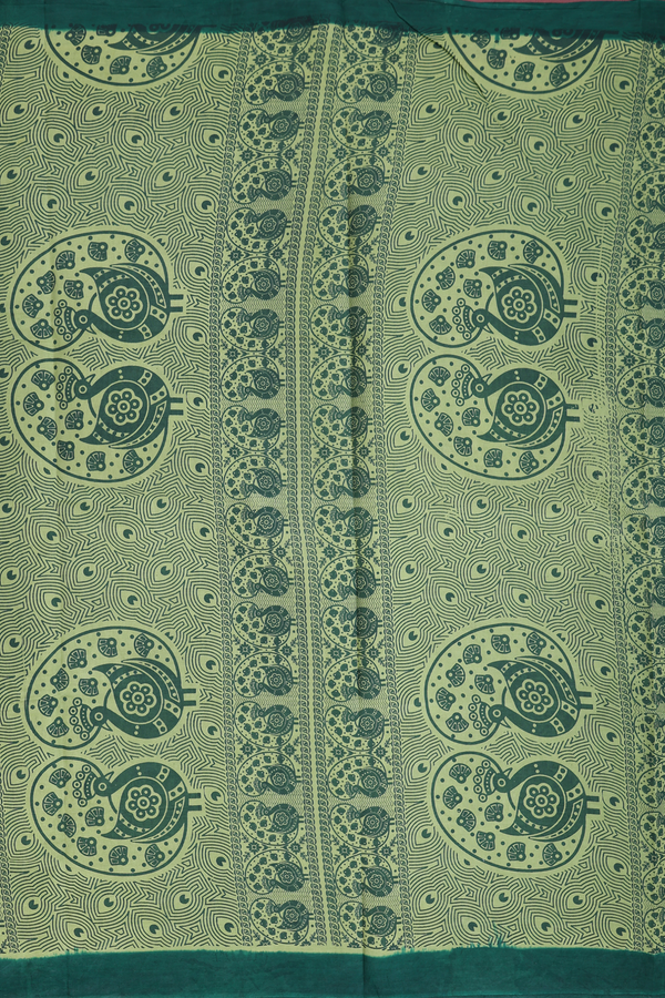 Sungudi Cotton Saree In Dusty Green With Warli Design