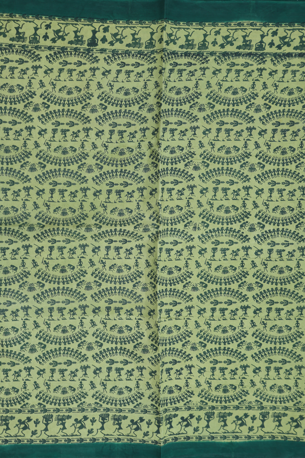Sungudi Cotton Saree In Dusty Green With Warli Design
