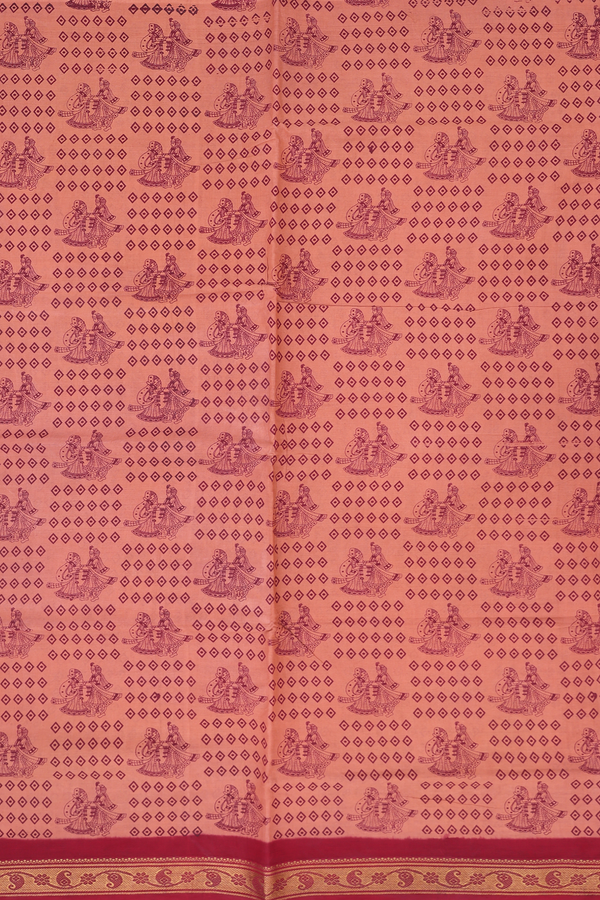 Sungudi Cotton Saree In Dusty Orange With Printed Design