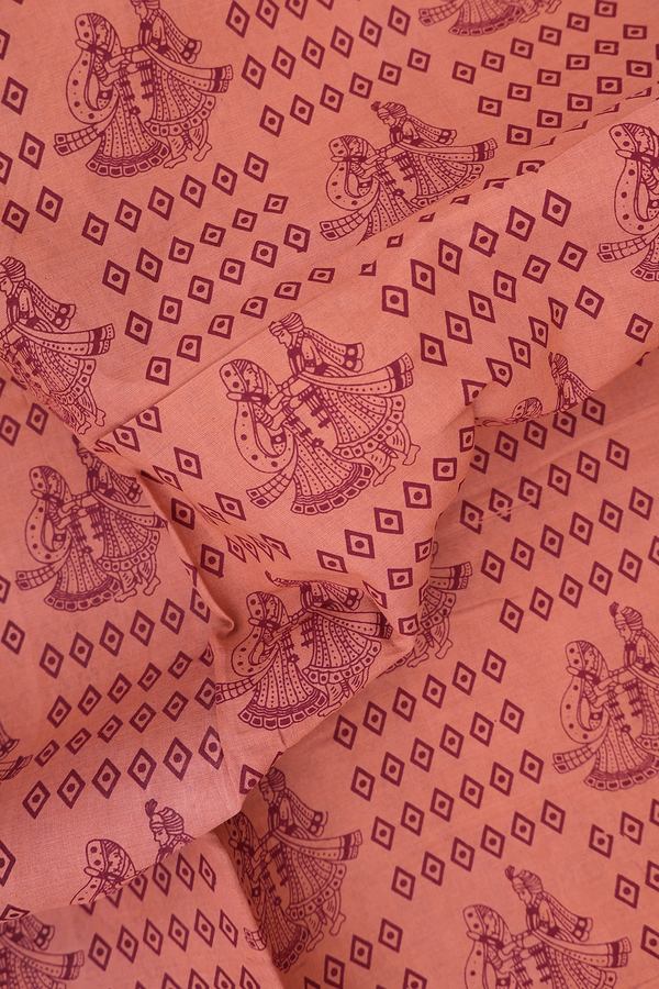 Sungudi Cotton Saree In Dusty Orange With Printed Design