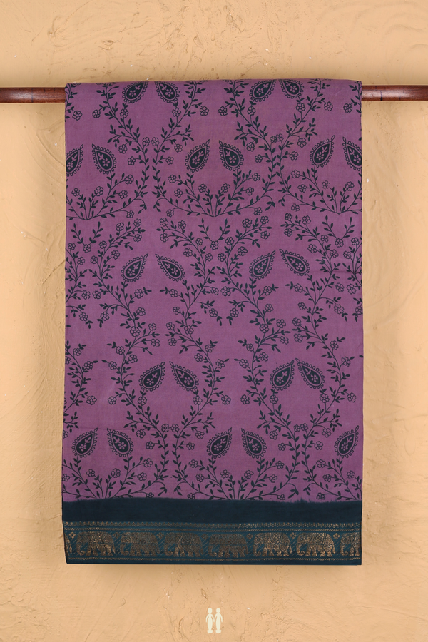 Sungudi Cotton Saree In Dusty Purple With Floral Design