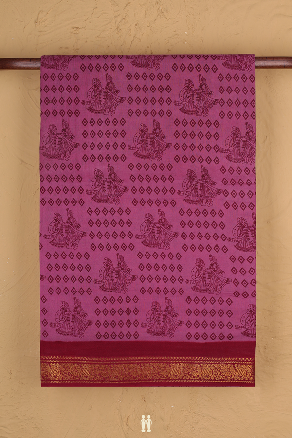 Sungudi Cotton Saree In Dusty Purple With Printed Design