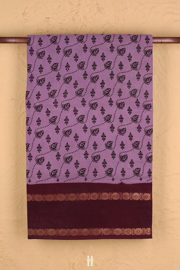 Sungudi Cotton Saree In Dusty Purple With Printed Design