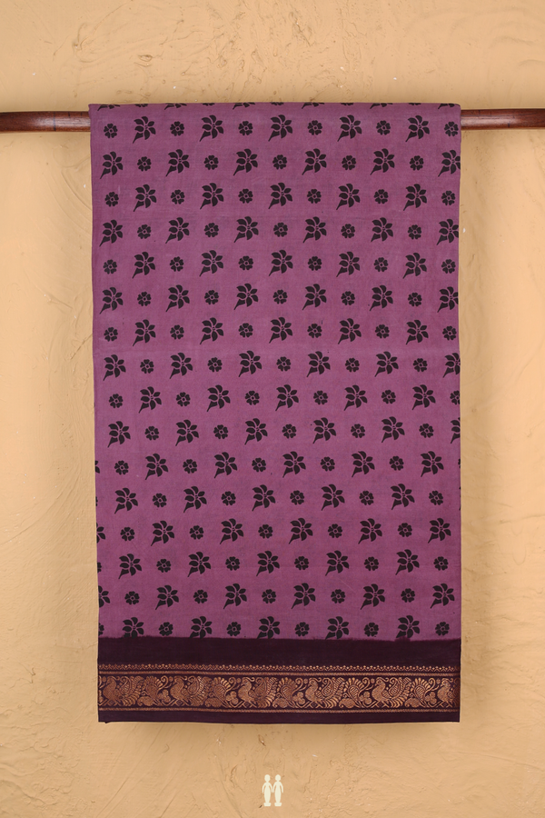 Sungudi Cotton Saree In Dusty Purple With Printed Design