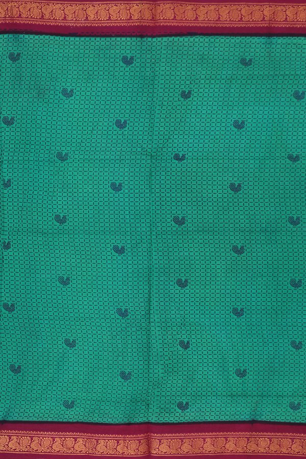 Sungudi Cotton Saree In Forest Green With Printed Design