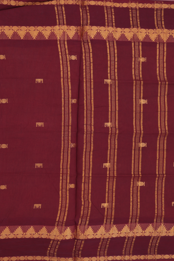 Sungudi Cotton Saree In Golden Yellow With Rudraksh Buttas