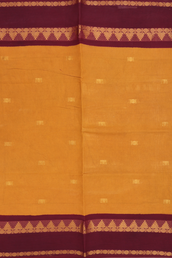 Sungudi Cotton Saree In Golden Yellow With Rudraksh Buttas