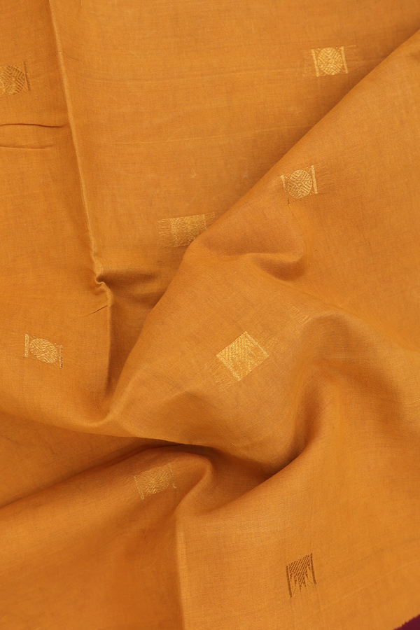 Sungudi Cotton Saree In Golden Yellow With Rudraksh Buttas