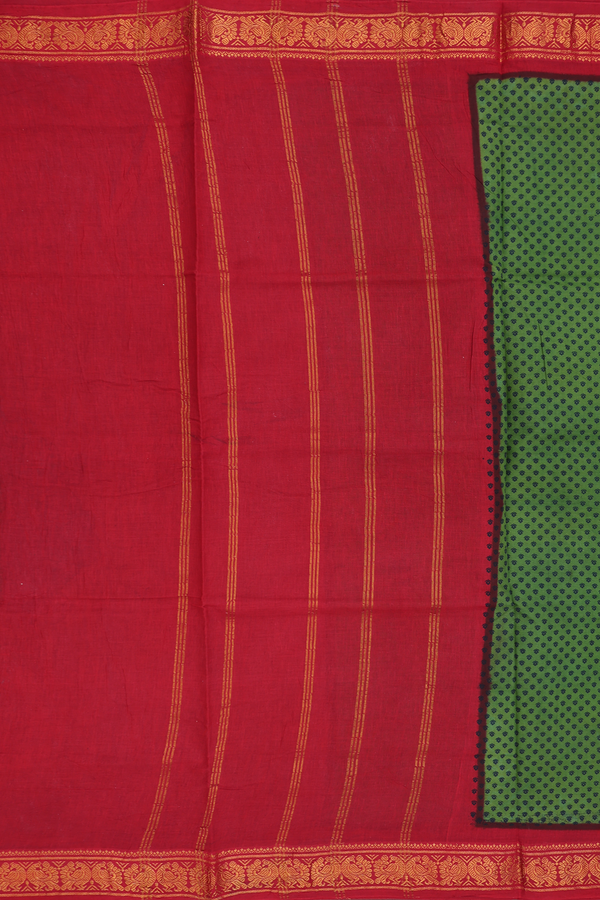 Sungudi Cotton Saree In Green With Printed Design