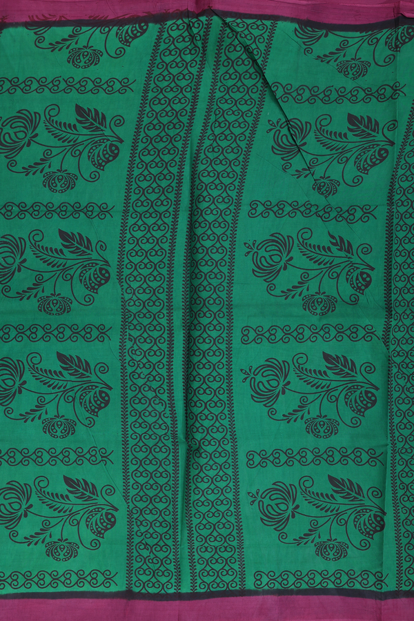 Sungudi Cotton Saree In Green With Printed Design