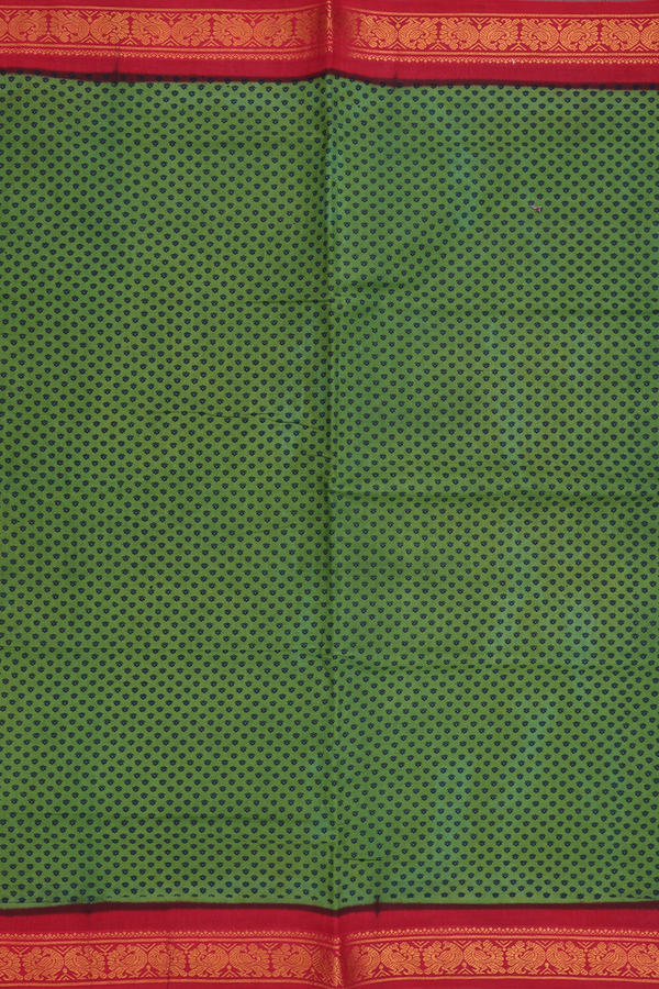 Sungudi Cotton Saree In Green With Printed Design