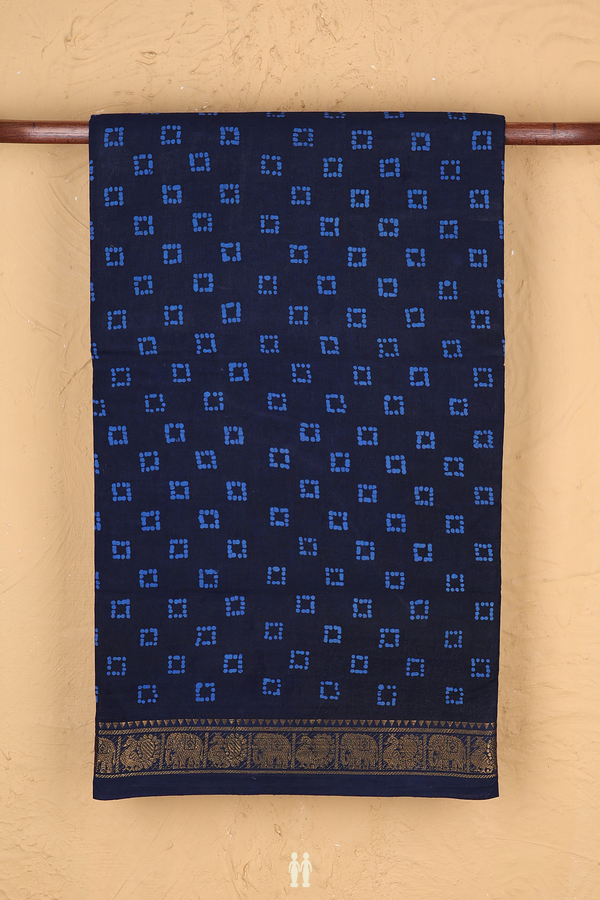 Sungudi Cotton Saree In Navy Blue With Printed Buttas