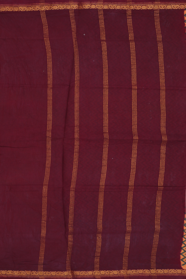 Sungudi Cotton Saree In Ochre Orange With Printed Design