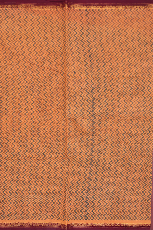 Sungudi Cotton Saree In Ochre Orange With Printed Design