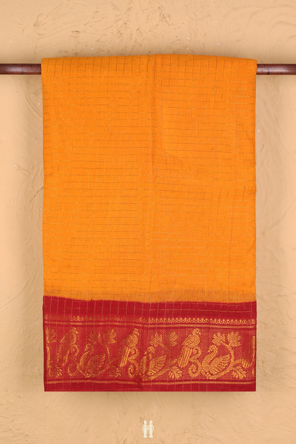 Sungudi Cotton Saree In Orange With Checks Design