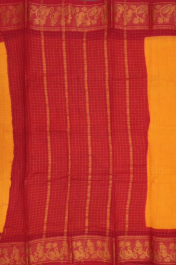 Sungudi Cotton Saree In Orange With Checks Design