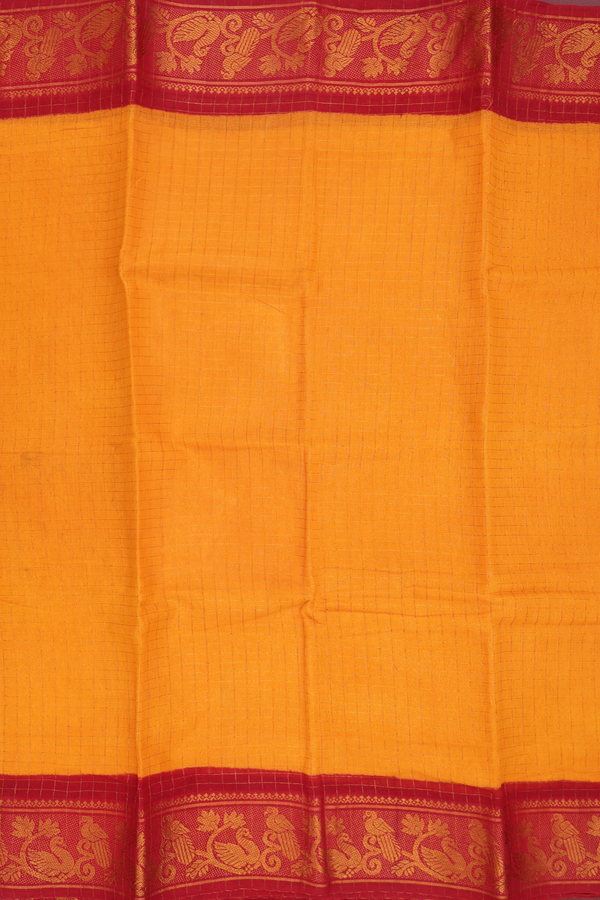 Sungudi Cotton Saree In Orange With Checks Design