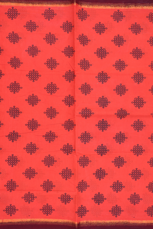 Sungudi Cotton Saree In Orange With Printed Design